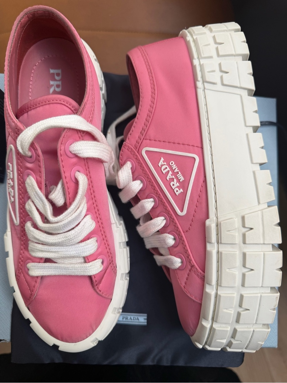 Prada Pink Platform Lace-Up Sneakers Shoes $1200 - Picture 4 of 9